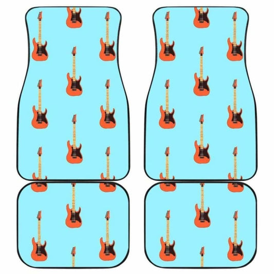 Electric Guitar Pattern Light Blue Background Front And Back Car Mats