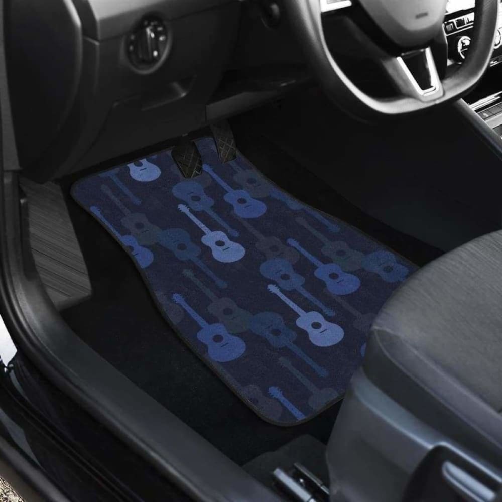 Blue Theme Guitar Pattern Front And Back Car Mats
