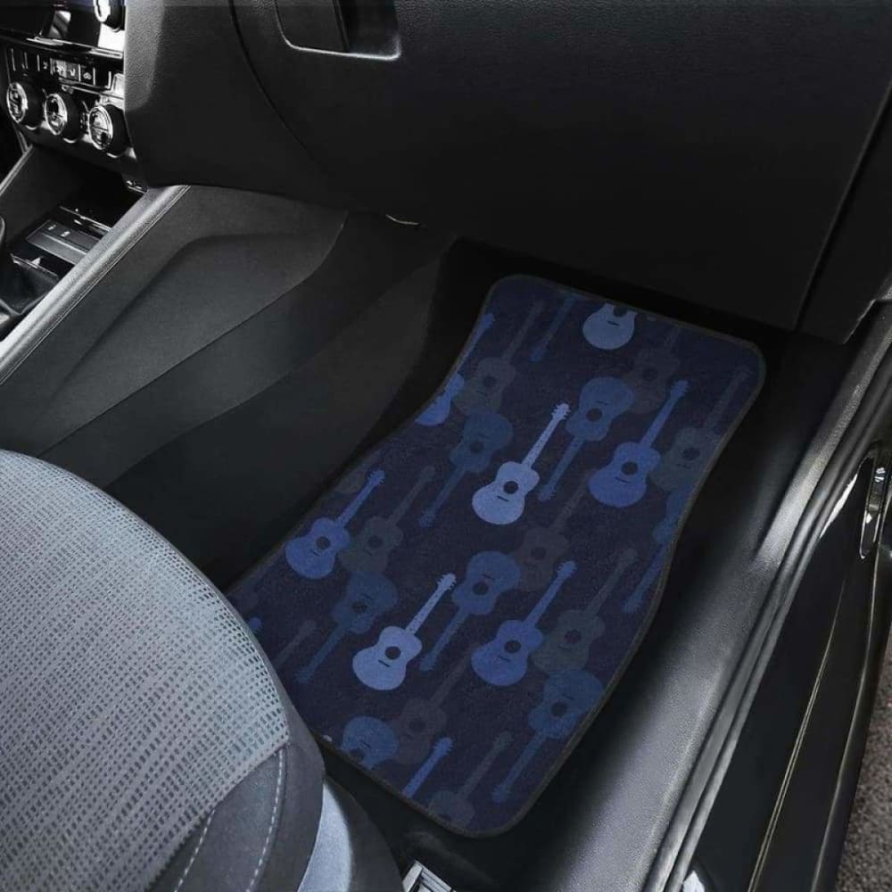 Blue Theme Guitar Pattern Front And Back Car Mats