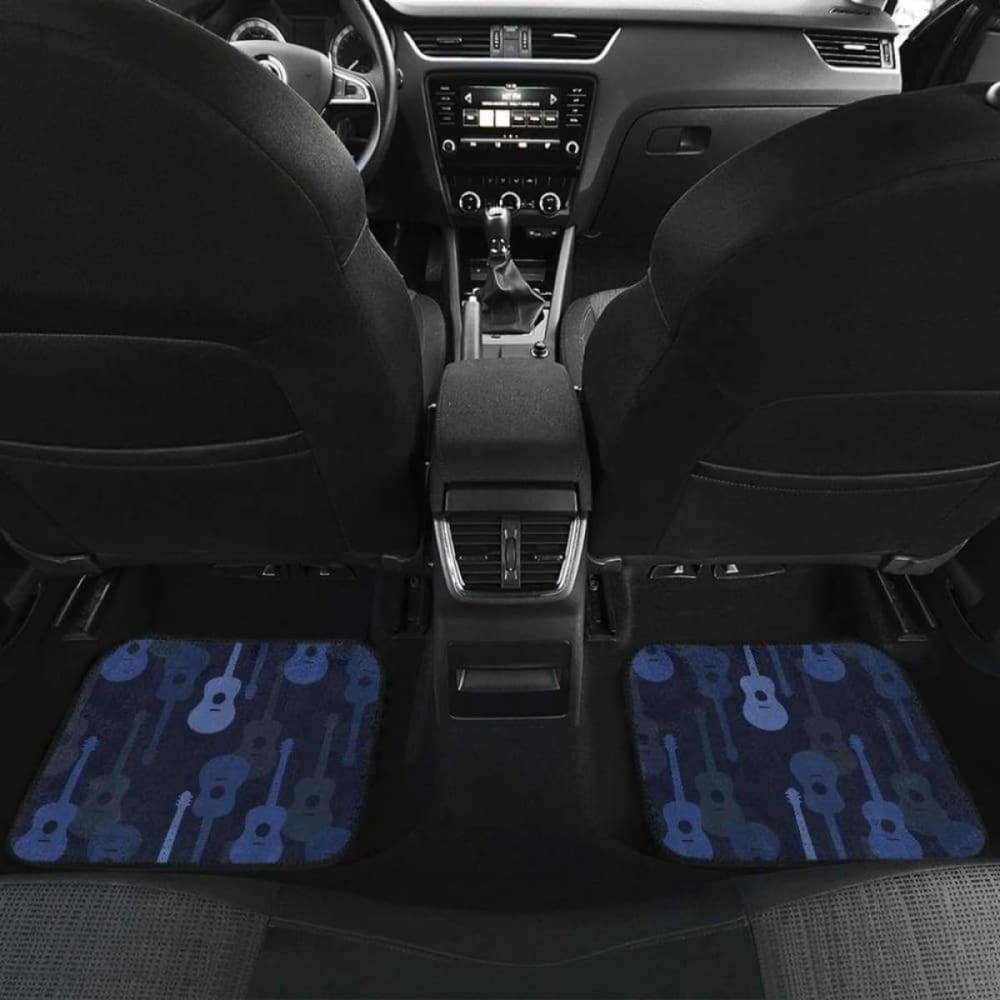 Blue Theme Guitar Pattern Front And Back Car Mats