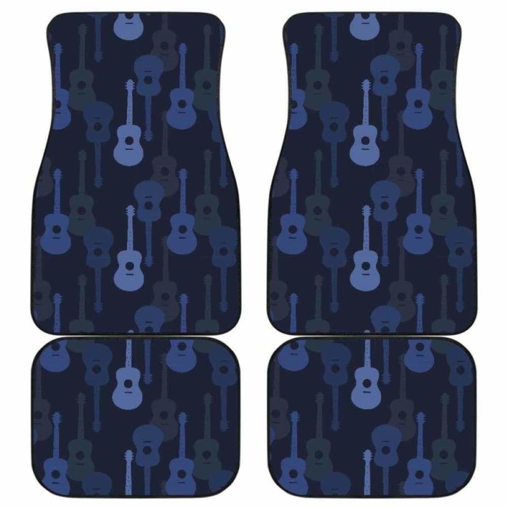 Blue Theme Guitar Pattern Front And Back Car Mats