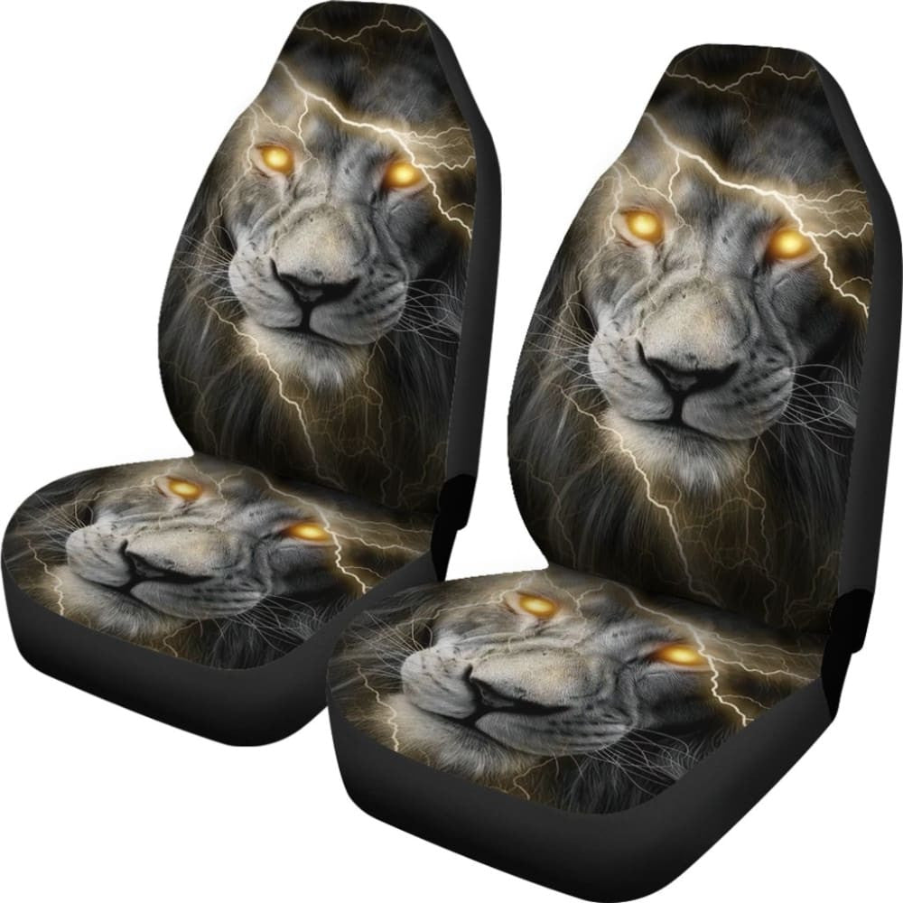 Thunder Lightning Powerful Yellow Eyes Lion Car Seat Covers