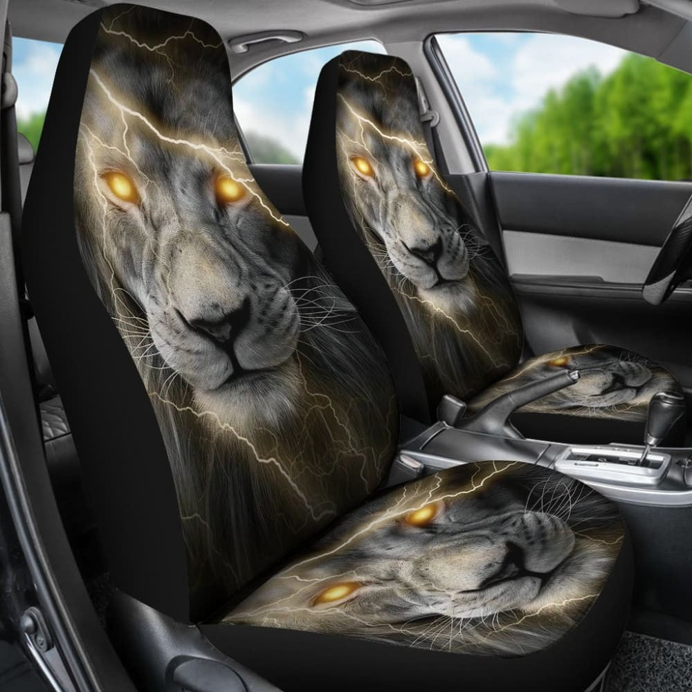 Thunder Lightning Powerful Yellow Eyes Lion Car Seat Covers