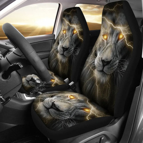Thunder Lightning Powerful Yellow Eyes Lion Car Seat Covers