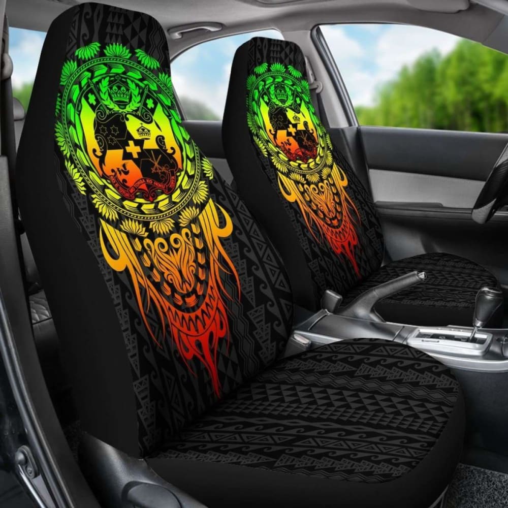Tonga Polynesian Car Seat Covers - Tattoo Pattern With Seal Reggae -