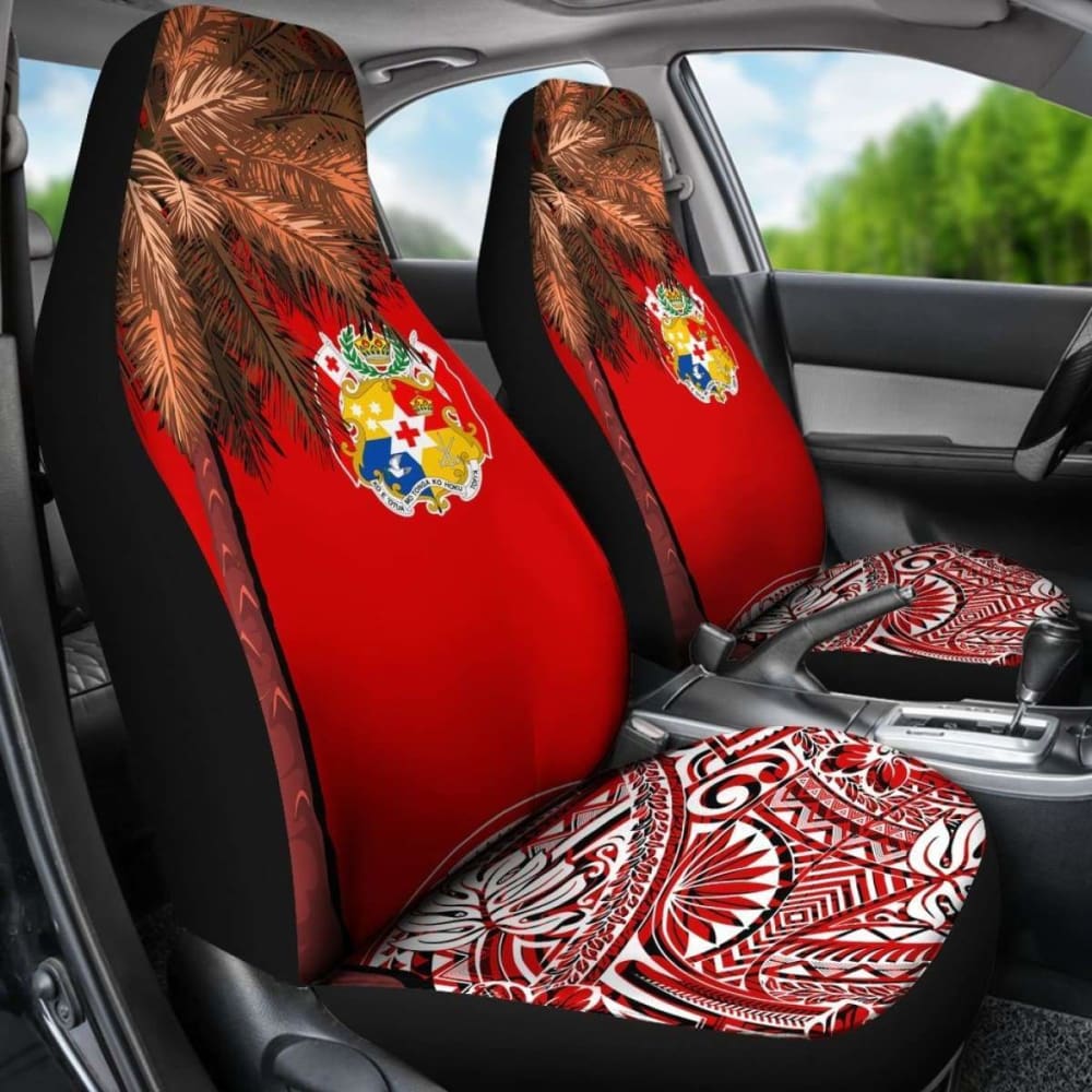 Tonga Car Seat Covers - Polynesian Palm Tree Flag -
