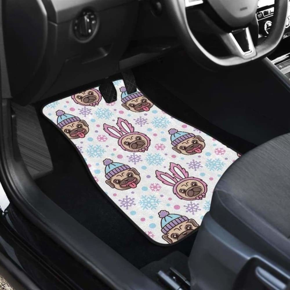 Cute Pug Hat Rabbit Costume Pattern Front And Back Car Mats