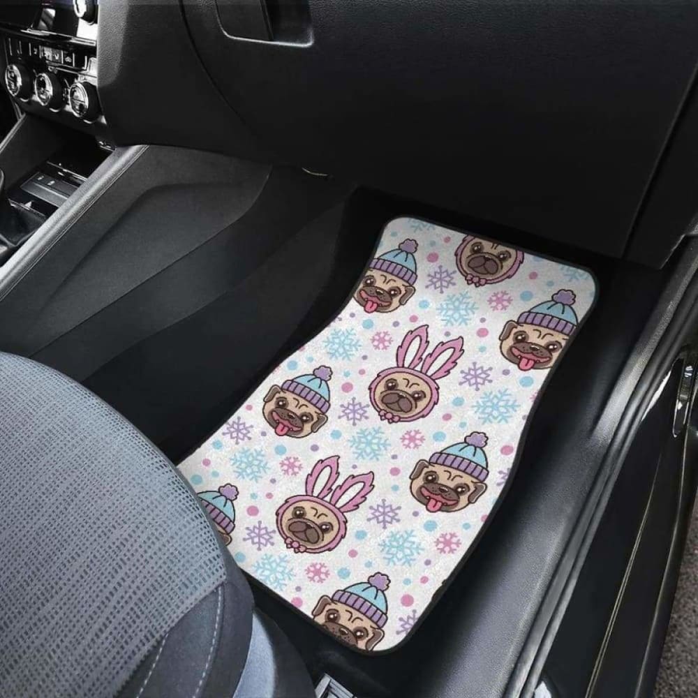 Cute Pug Hat Rabbit Costume Pattern Front And Back Car Mats