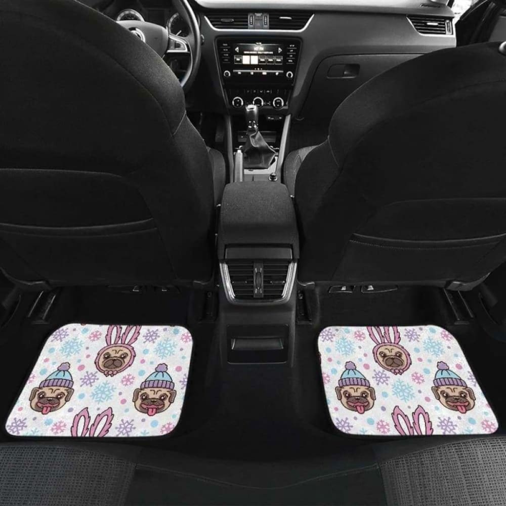 Cute Pug Hat Rabbit Costume Pattern Front And Back Car Mats