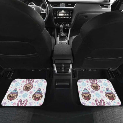 Cute Pug Hat Rabbit Costume Pattern Front And Back Car Mats