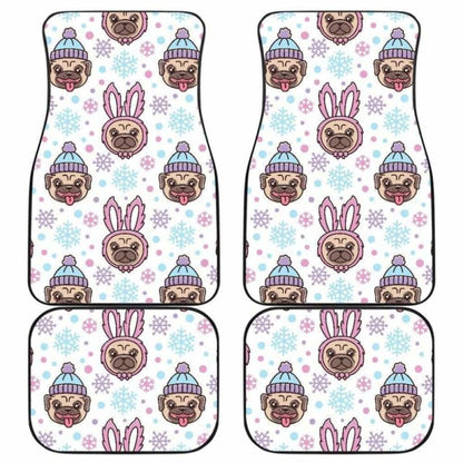 Cute Pug Hat Rabbit Costume Pattern Front And Back Car Mats