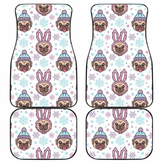 Cute Pug Hat Rabbit Costume Pattern Front And Back Car Mats