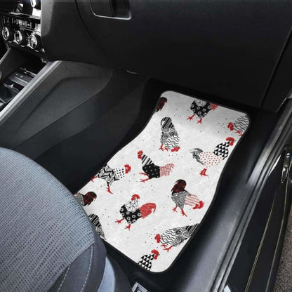 Cool Rooster Chicken Cock Floral Ornament Background Front And Back Car Mats