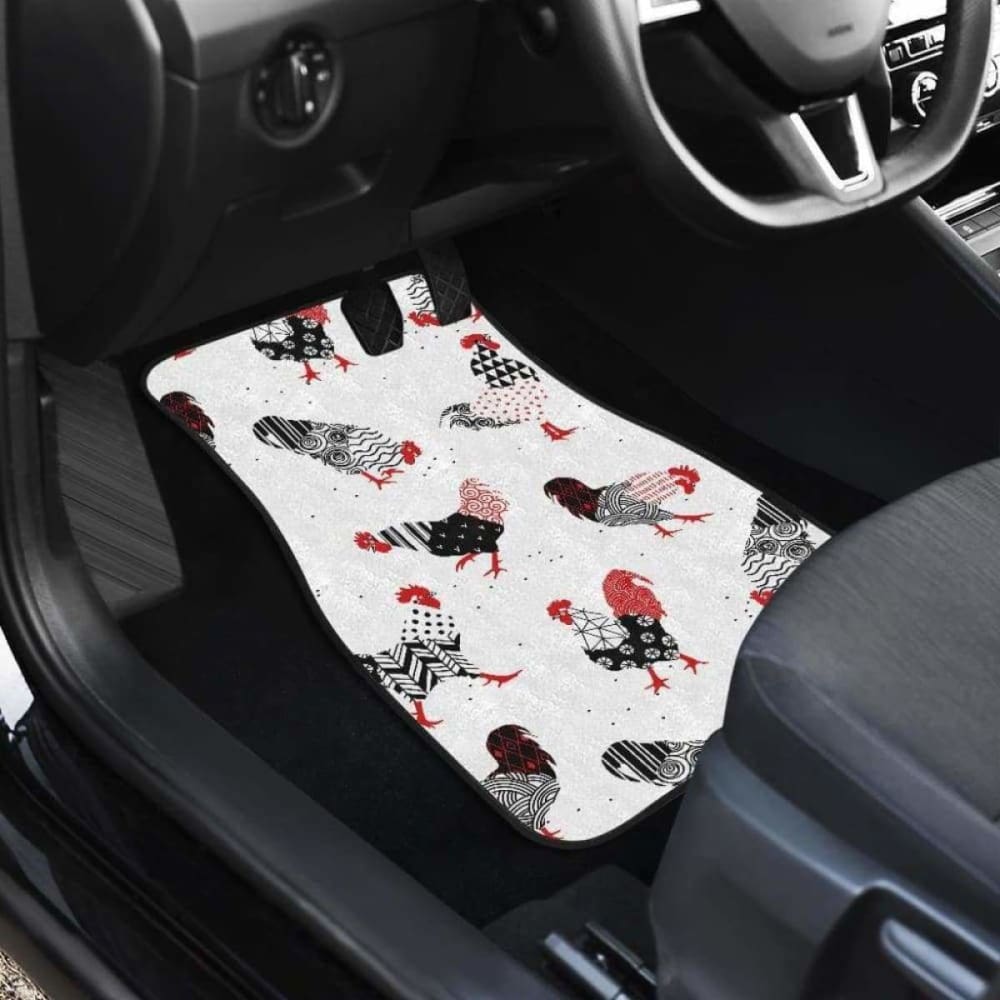 Cool Rooster Chicken Cock Floral Ornament Background Front And Back Car Mats