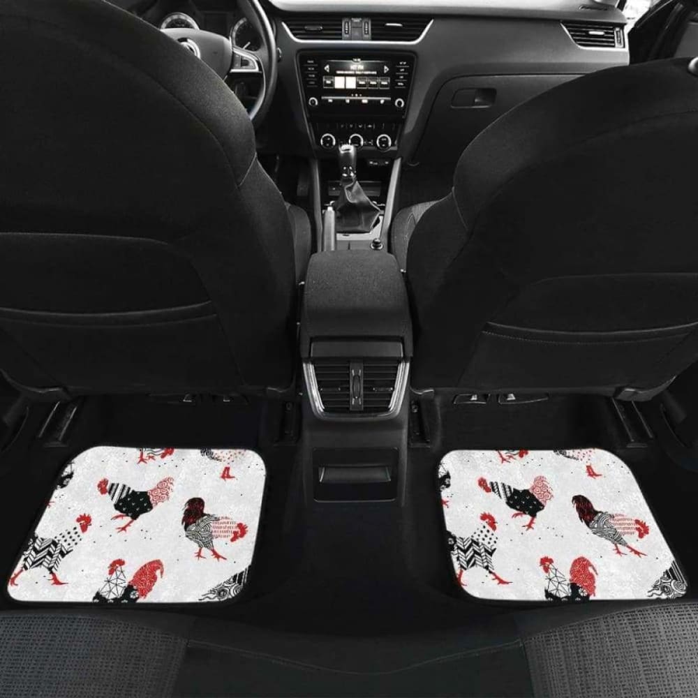 Cool Rooster Chicken Cock Floral Ornament Background Front And Back Car Mats