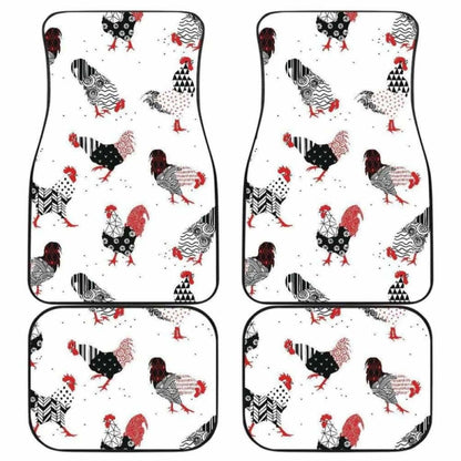 Cool Rooster Chicken Cock Floral Ornament Background Front And Back Car Mats