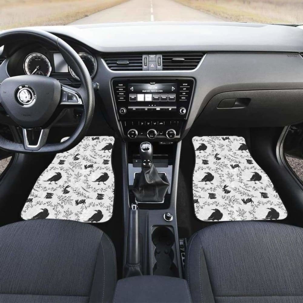 Crows Floral Wreath Rabbit Pattern Front And Back Car Mats