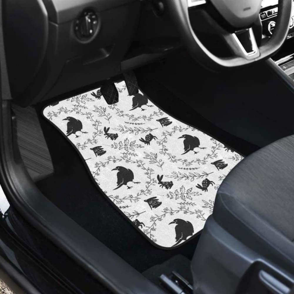 Crows Floral Wreath Rabbit Pattern Front And Back Car Mats