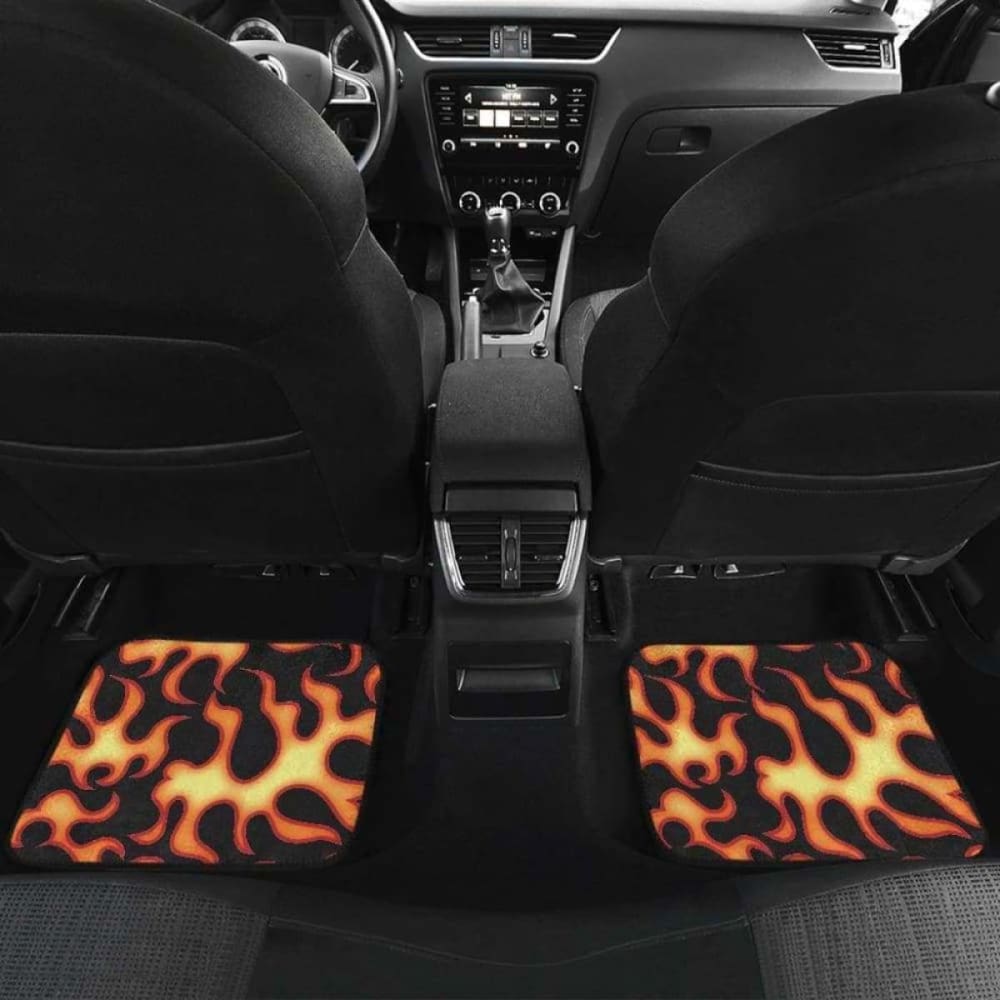 Fire Flame Dark Pattern Front And Back Car Mats