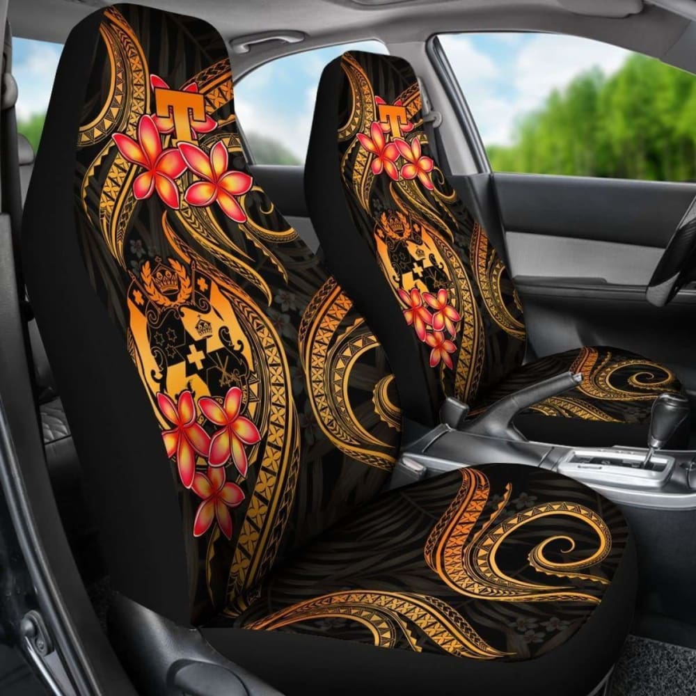 Tonga Polynesian Car Seat Covers - Gold Plumeria -
