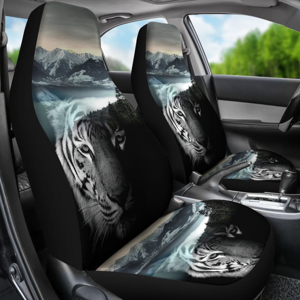 Powerful White Tiger with Amazing River Car Seat Covers