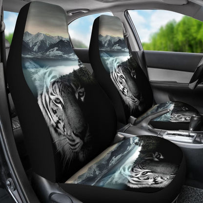 Powerful White Tiger with Amazing River Car Seat Covers