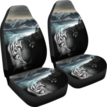 Powerful White Tiger with Amazing River Car Seat Covers
