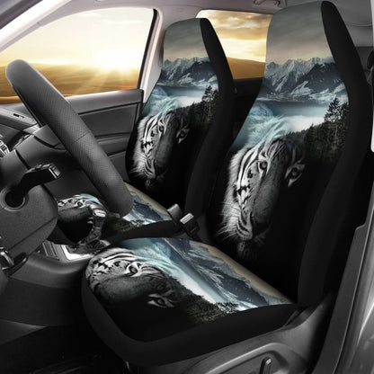 Powerful White Tiger with Amazing River Car Seat Covers