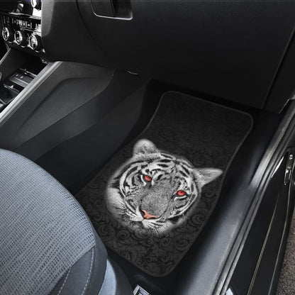White Tiger Red Eyes Amazing Black Background Car Floor Mats