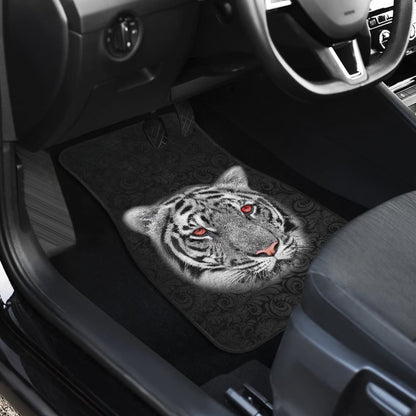 White Tiger Red Eyes Amazing Black Background Car Floor Mats