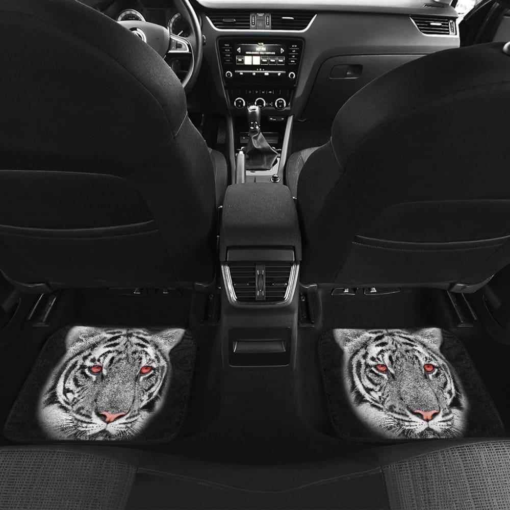 White Tiger Red Eyes Amazing Black Background Car Floor Mats