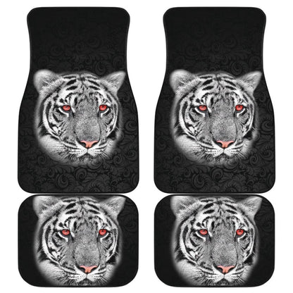 White Tiger Red Eyes Amazing Black Background Car Floor Mats