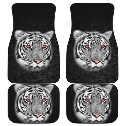 White Tiger Red Eyes Amazing Black Background Car Floor Mats