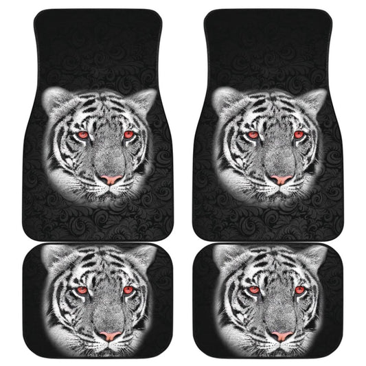 White Tiger Red Eyes Amazing Black Background Car Floor Mats