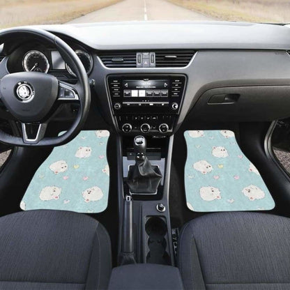 White Cute Hamsters Heart Pattern Front And Back Car Mats