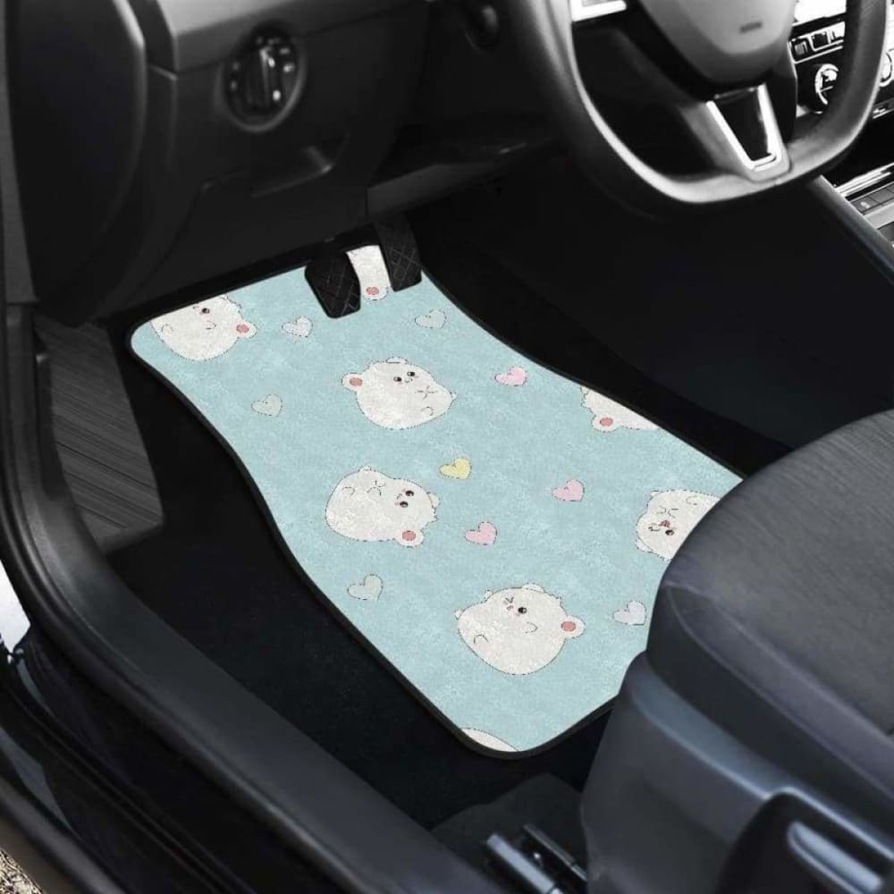 White Cute Hamsters Heart Pattern Front And Back Car Mats