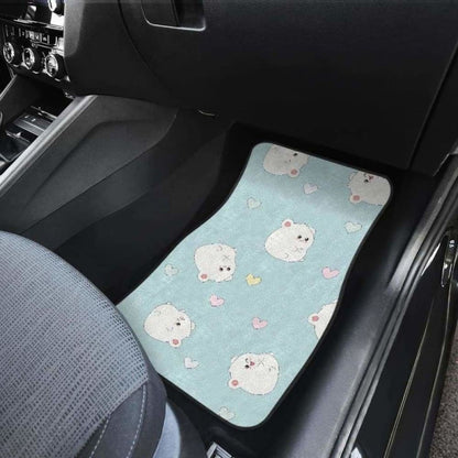 White Cute Hamsters Heart Pattern Front And Back Car Mats