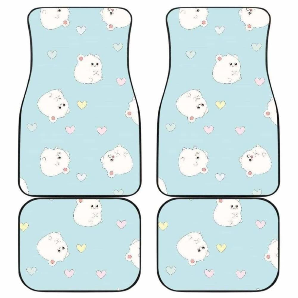 White Cute Hamsters Heart Pattern Front And Back Car Mats