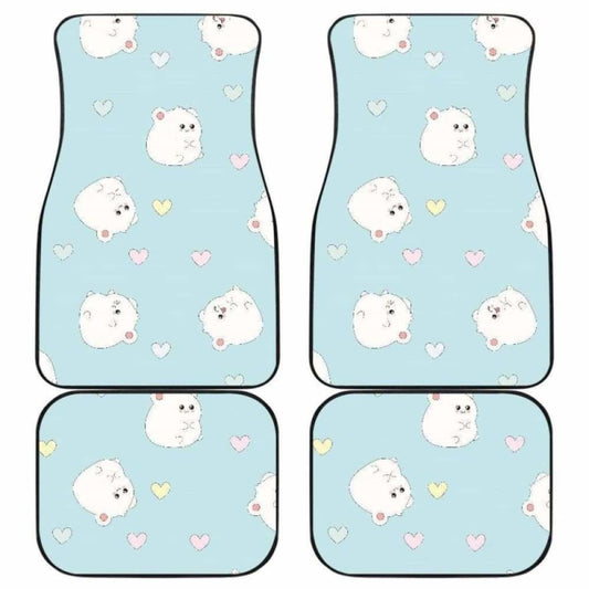 White Cute Hamsters Heart Pattern Front And Back Car Mats