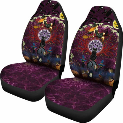 Celtic Samhain Black Cat With Pentagram Symbol Car Seat Covers - Happy Halloween -