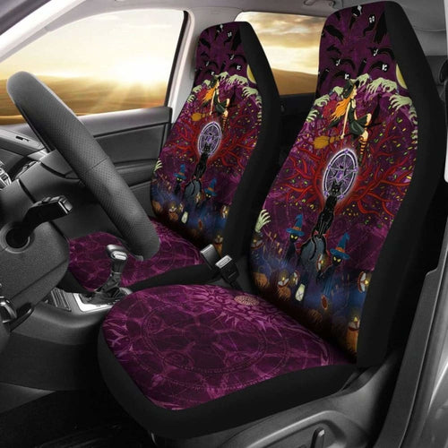 Celtic Samhain Black Cat With Pentagram Symbol Car Seat Covers - Happy Halloween -