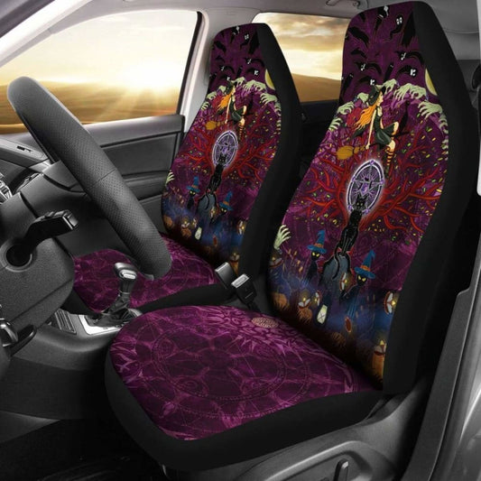 Celtic Samhain Black Cat With Pentagram Symbol Car Seat Covers - Happy Halloween -