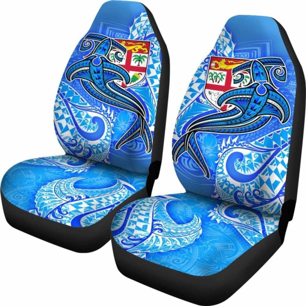Fiji Car Seat Covers - Blue Shark Polynesian Tattoo -