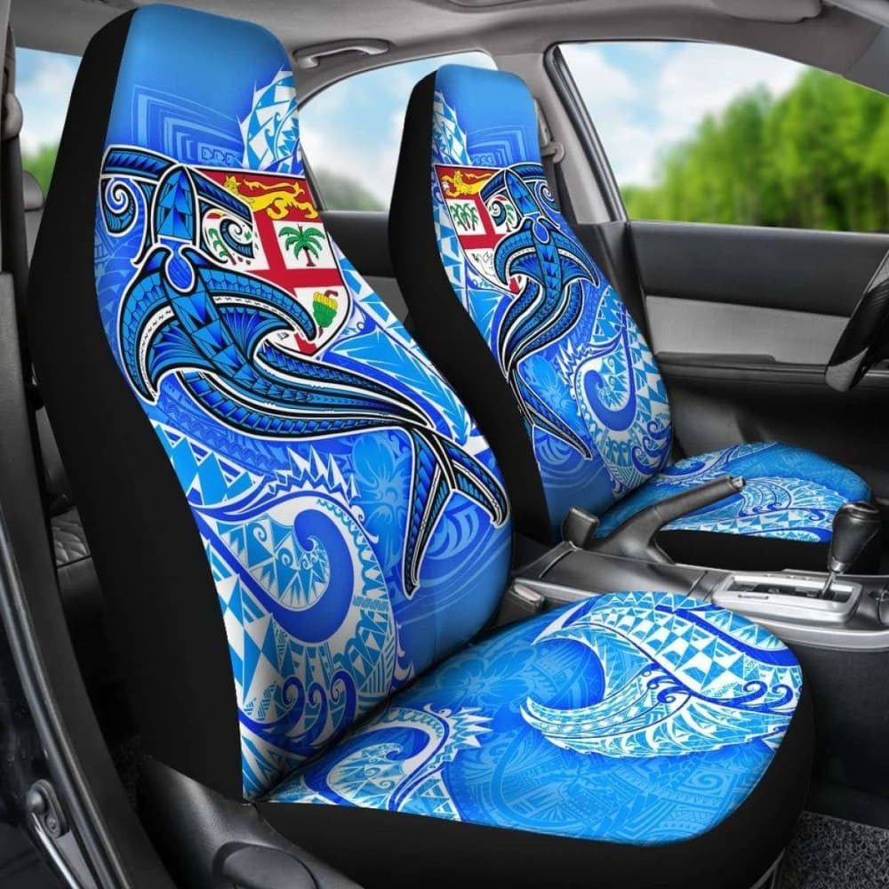 Fiji Car Seat Covers - Blue Shark Polynesian Tattoo -