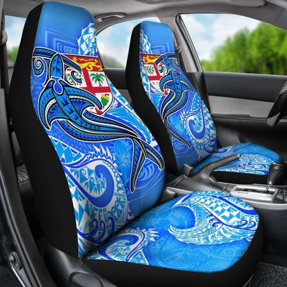 Fiji Car Seat Covers - Blue Shark Polynesian Tattoo -