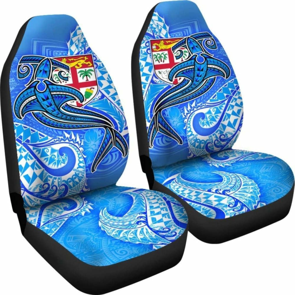 Fiji Car Seat Covers - Blue Shark Polynesian Tattoo -