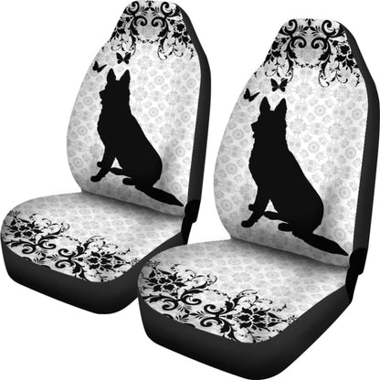 Vintage German Shepherd White Background Car Seat Covers