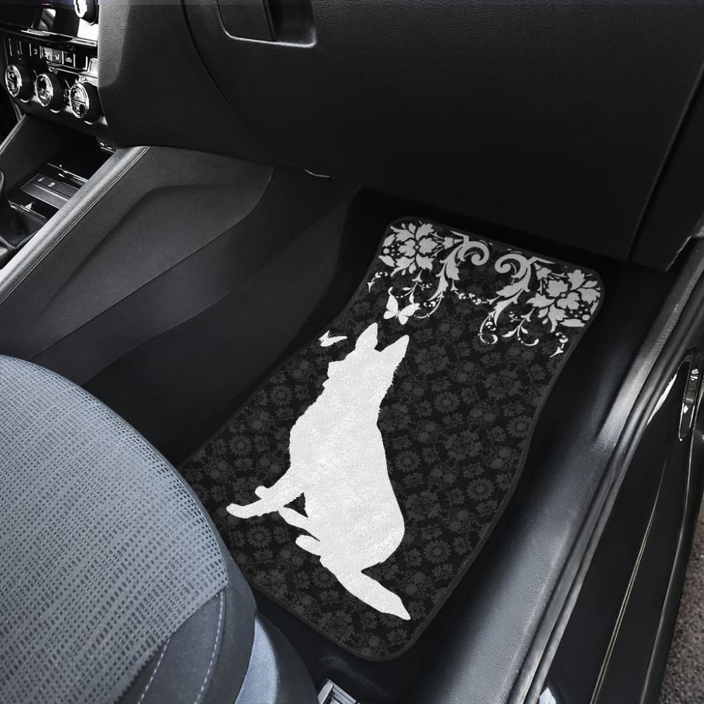 Vintage German Shepherd Black Background Car Floor Mats