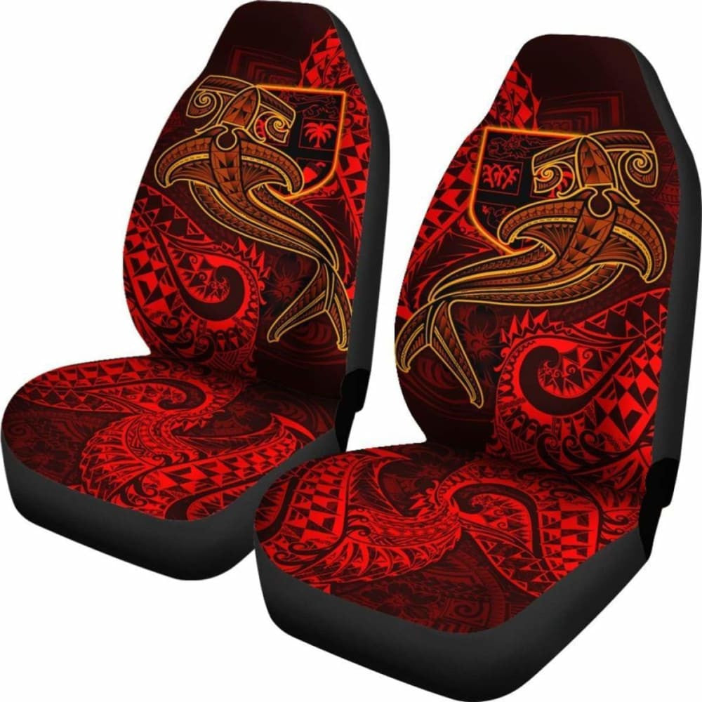 Fiji Car Seat Covers  - Red Shark Polynesian Tattoo -