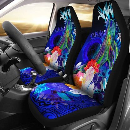 Cnmi Car Seat Covers - Humpback Whale With Tropical Flowers (Blue) -